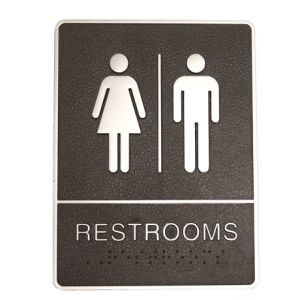 Black & Chrome Rectangle Restrooms Sign - Image1